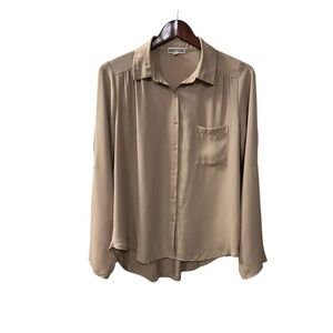 Pleione Tan Button Down Blouse Size M Women